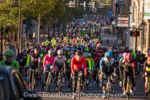 Cyclists depart Harrisonburg, Virginia at the start of the 2017 Alpine Loop Gran Fondo